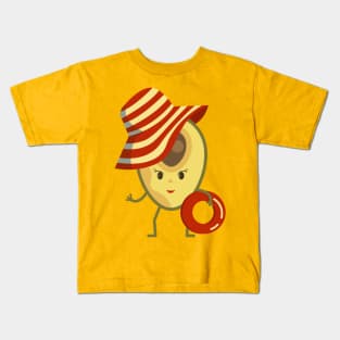 Avocado beach girl with sun hat and swim ring Kids T-Shirt